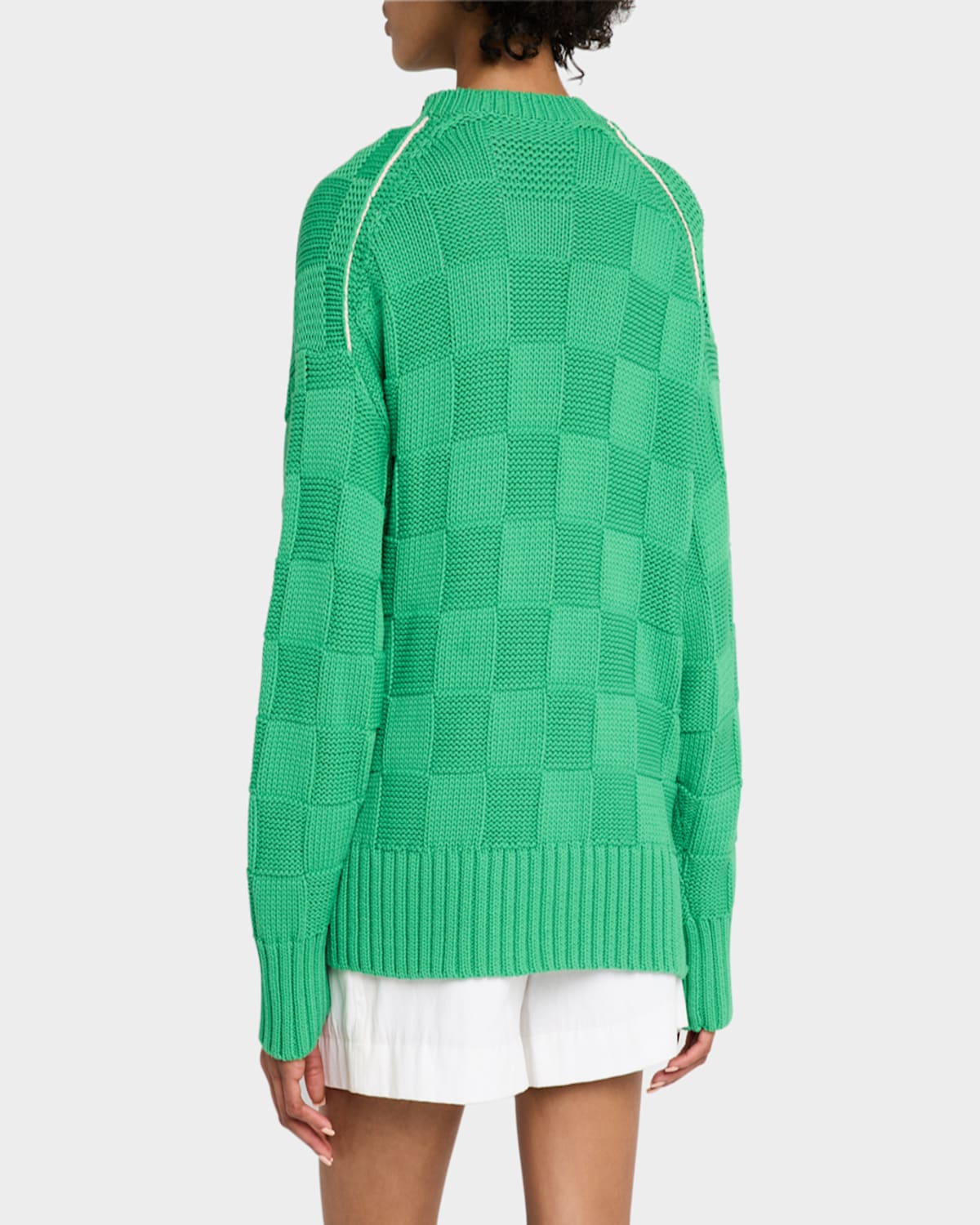 Guest In Residence Checker Cozy Crewneck Sweater In Medium Green
