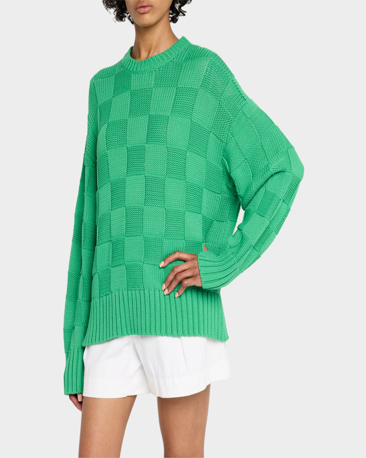 Guest In Residence Checker Cozy Crewneck Sweater In Medium Green