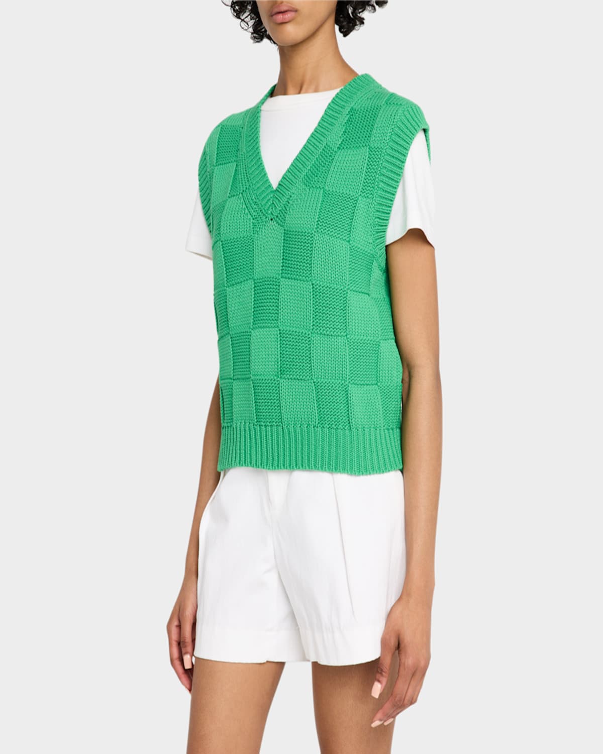 Guest In Residence Checker Vest In Medium Green