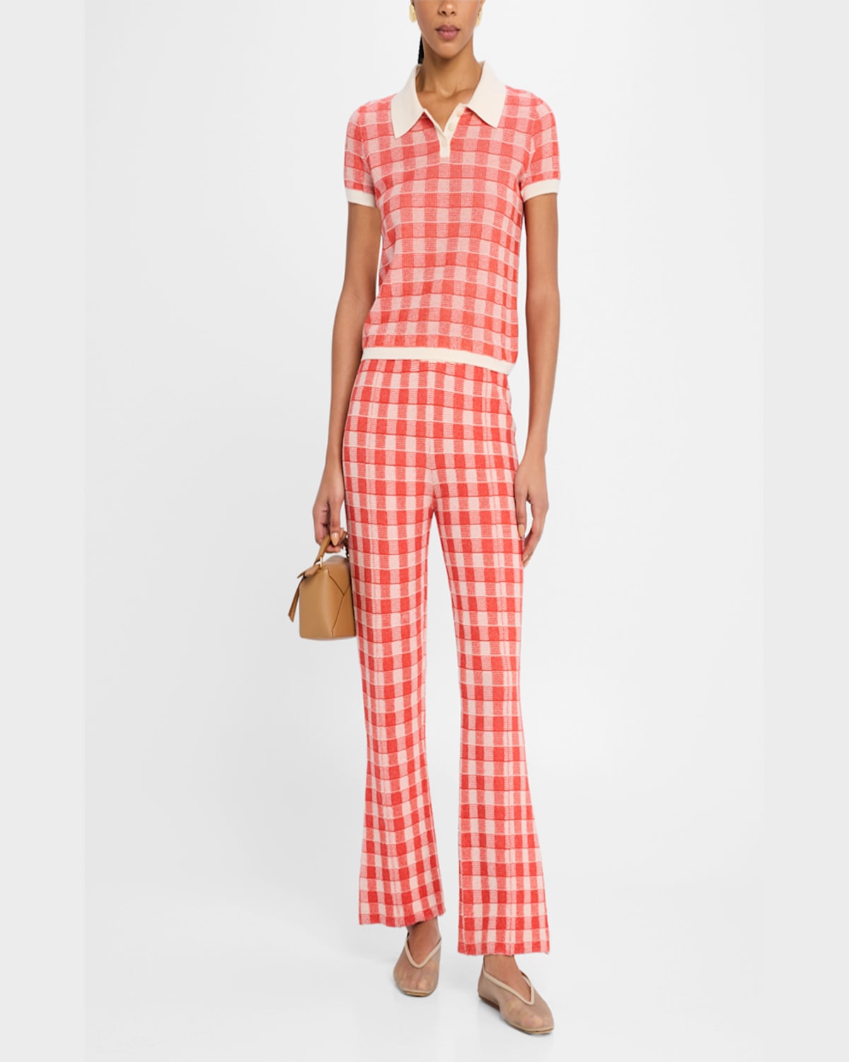 Guest In Residence Gingham Flare Pant In Bright Red
