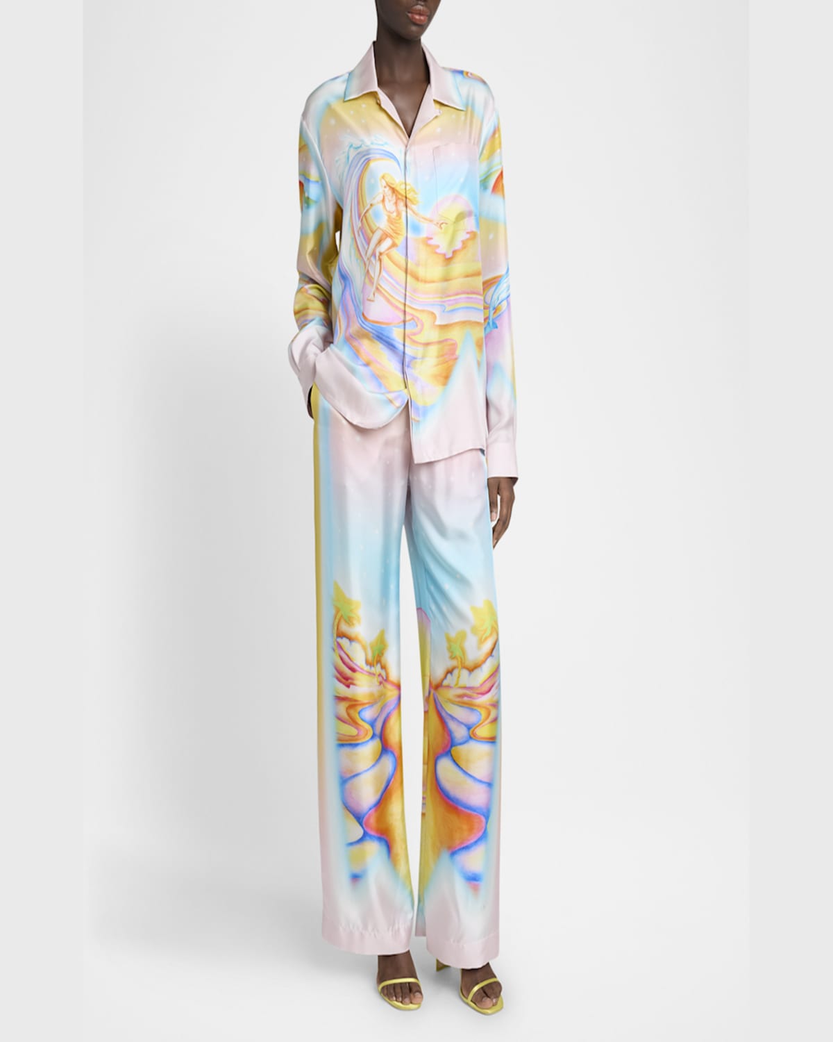 Casablanca Printed Silk Wide-leg Drawstring Trousers In Psychedelic Nir