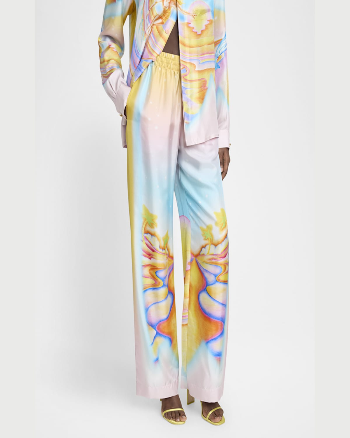 Casablanca Printed Silk Wide-leg Drawstring Trousers In Psychedelic Nir