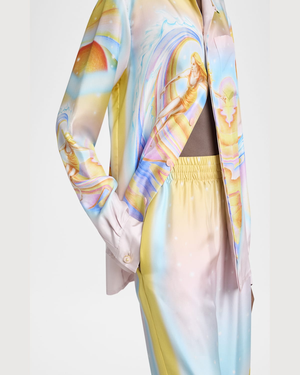 Casablanca Printed Silk Wide-leg Drawstring Trousers In Psychedelic Nir