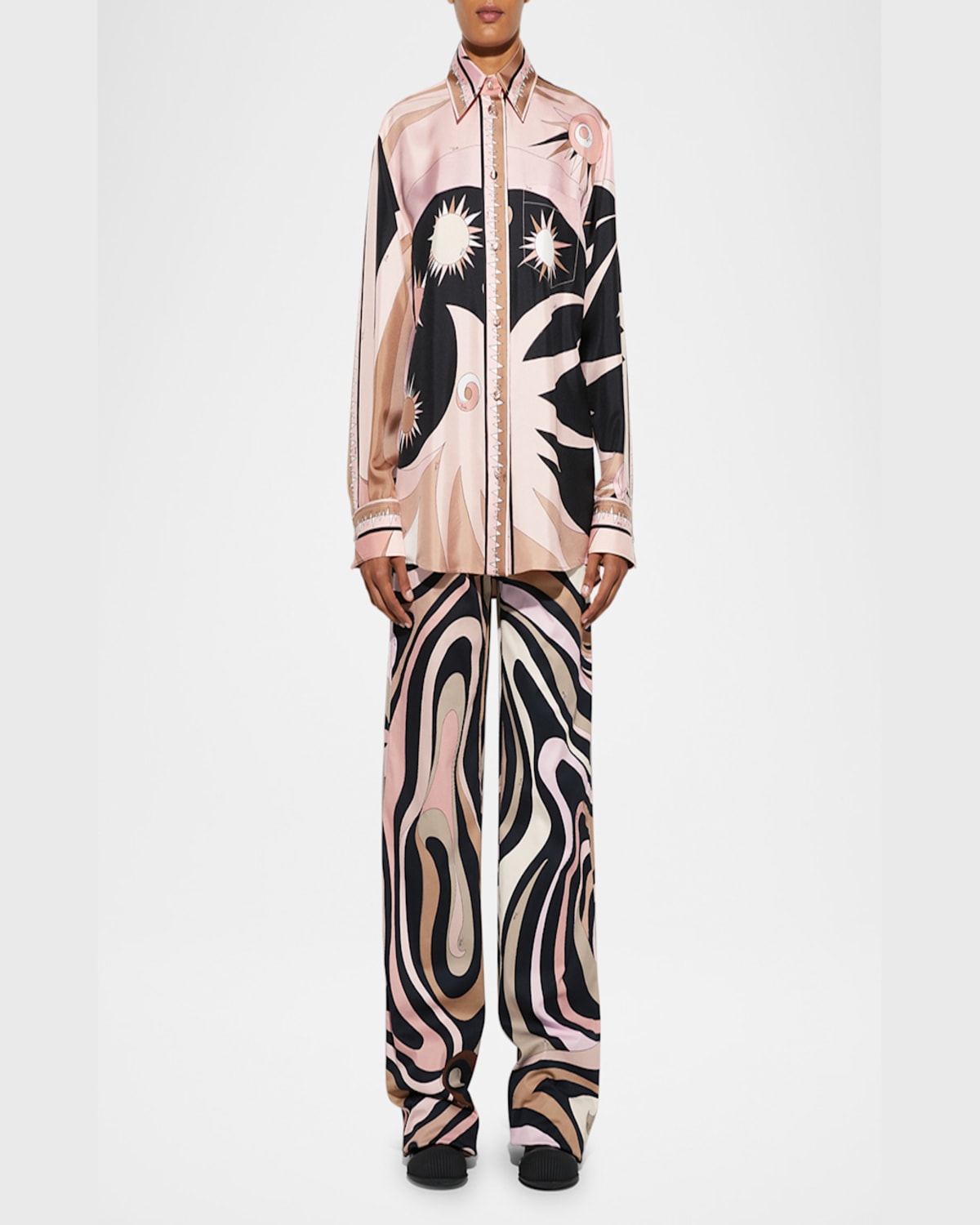 Pucci Stella Print Silk Oversized Shirt In Nude