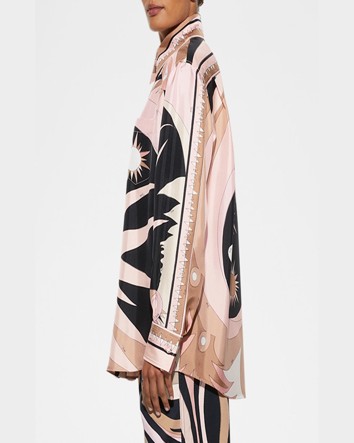 Pucci Stella Print Silk Oversized Shirt In Nude