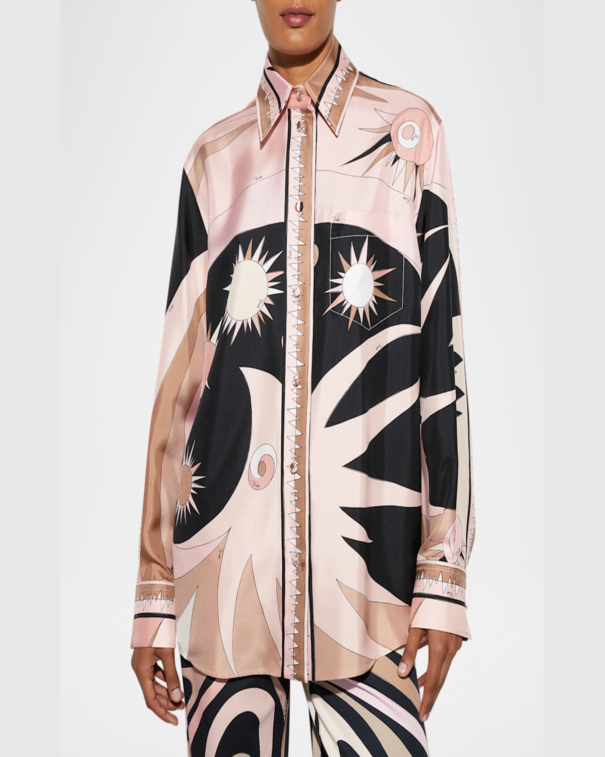 Pucci Stella Print Silk Oversized Shirt In Nude