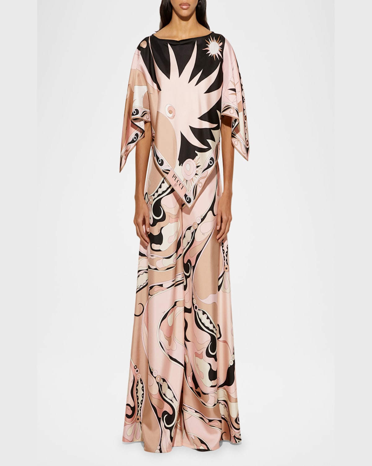 Pucci Orchidee Print Silk Twill Wide-leg Pants In Nude