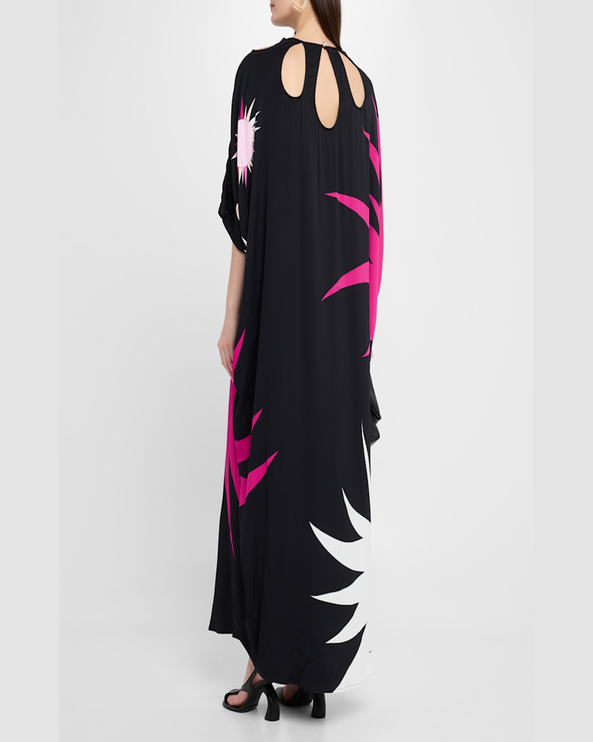 Emilio Pucci Stella-print Cutout Silk Maxi Kaftan In Nero/fuxia