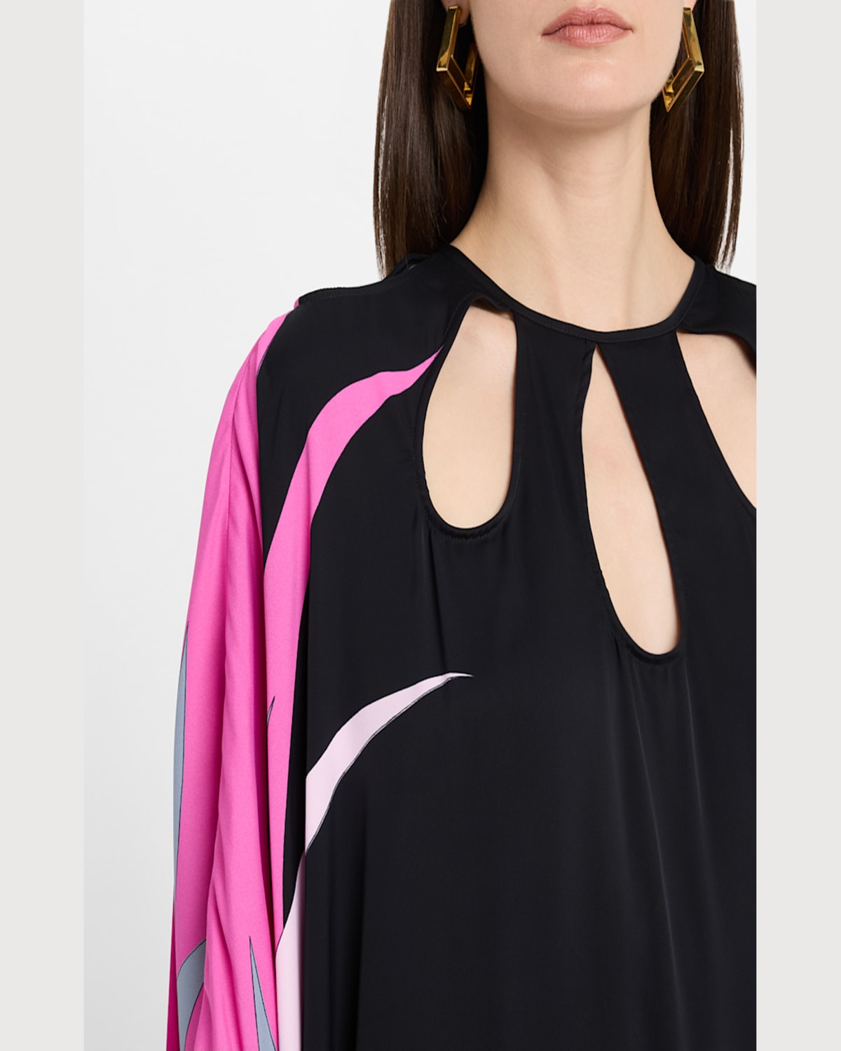 Emilio Pucci Stella-print Cutout Silk Maxi Kaftan In Nero/fuxia