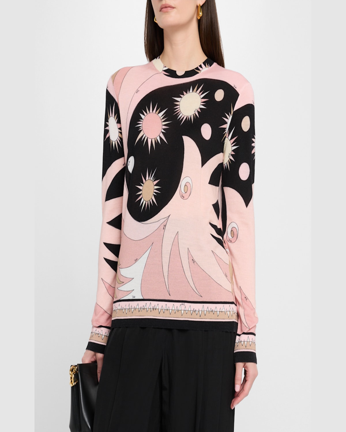 Pucci Ls Crewneck In Nude/nero