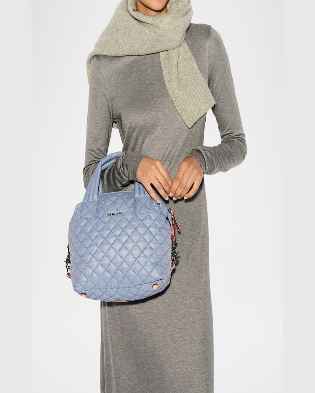 Mz Wallace Sutton Deluxe Small Quilted Crossbody Bag In Stone Blue