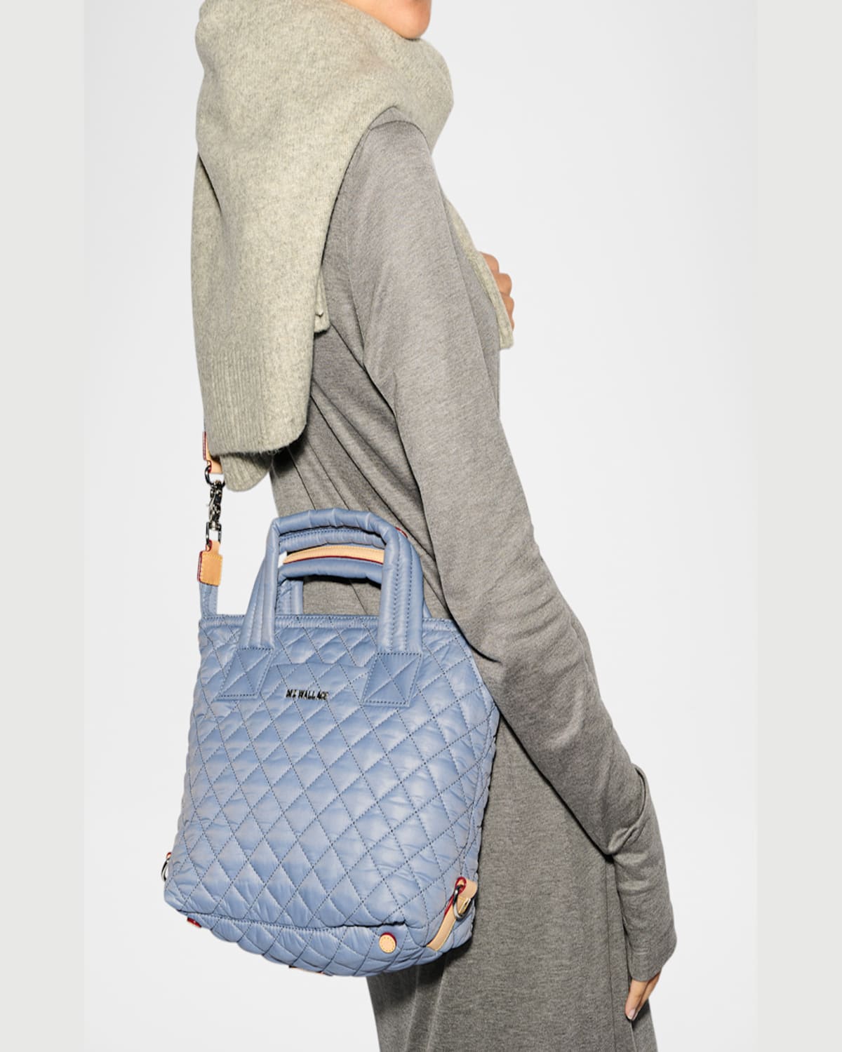 Mz Wallace Sutton Deluxe Small Quilted Crossbody Bag In Stone Blue