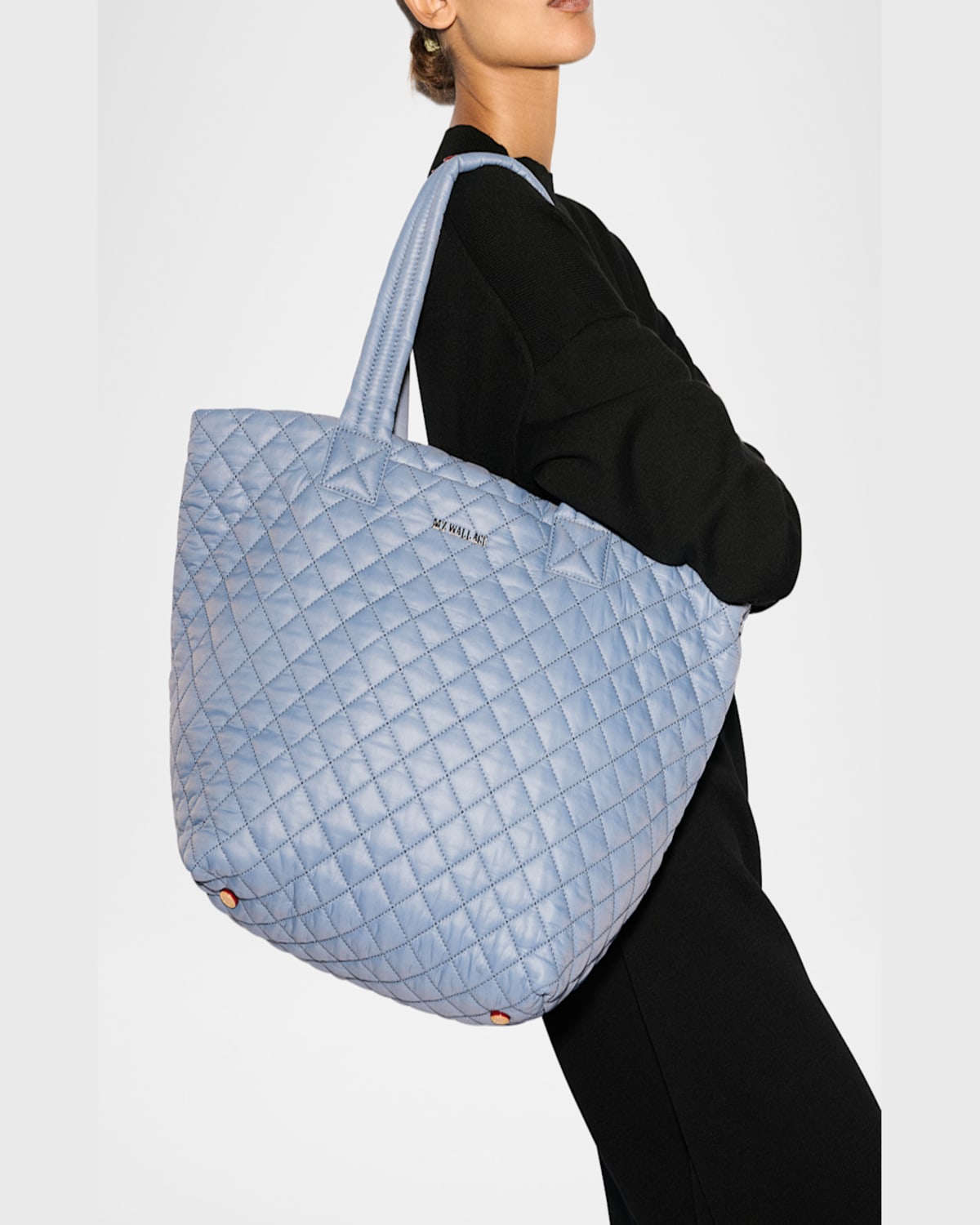 Mz Wallace Metro Deluxe Medium Quilted Tote Bag In Stone Blue