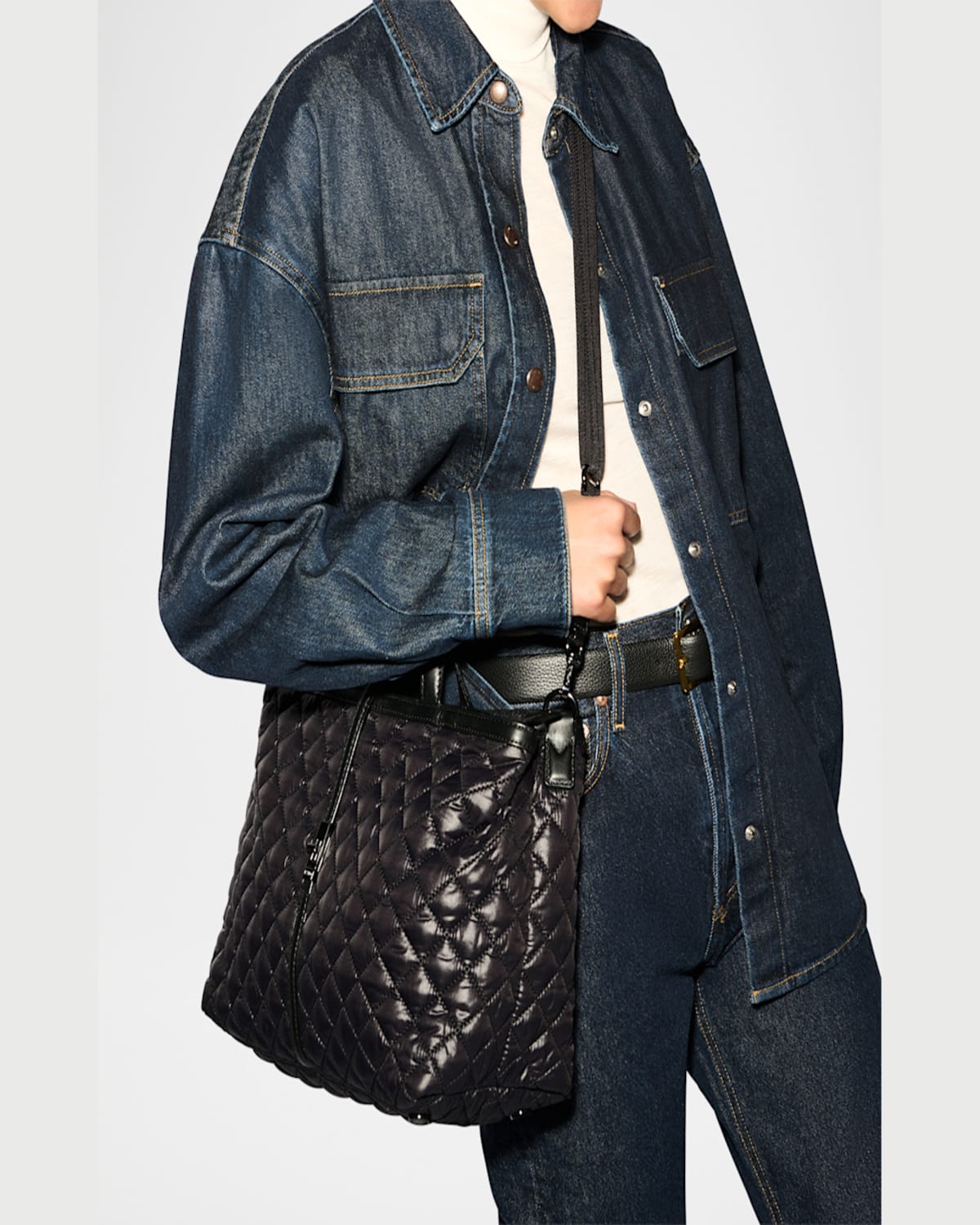 Mz Wallace Medium Astor Diamond Quilted Top Handle Bag In Black