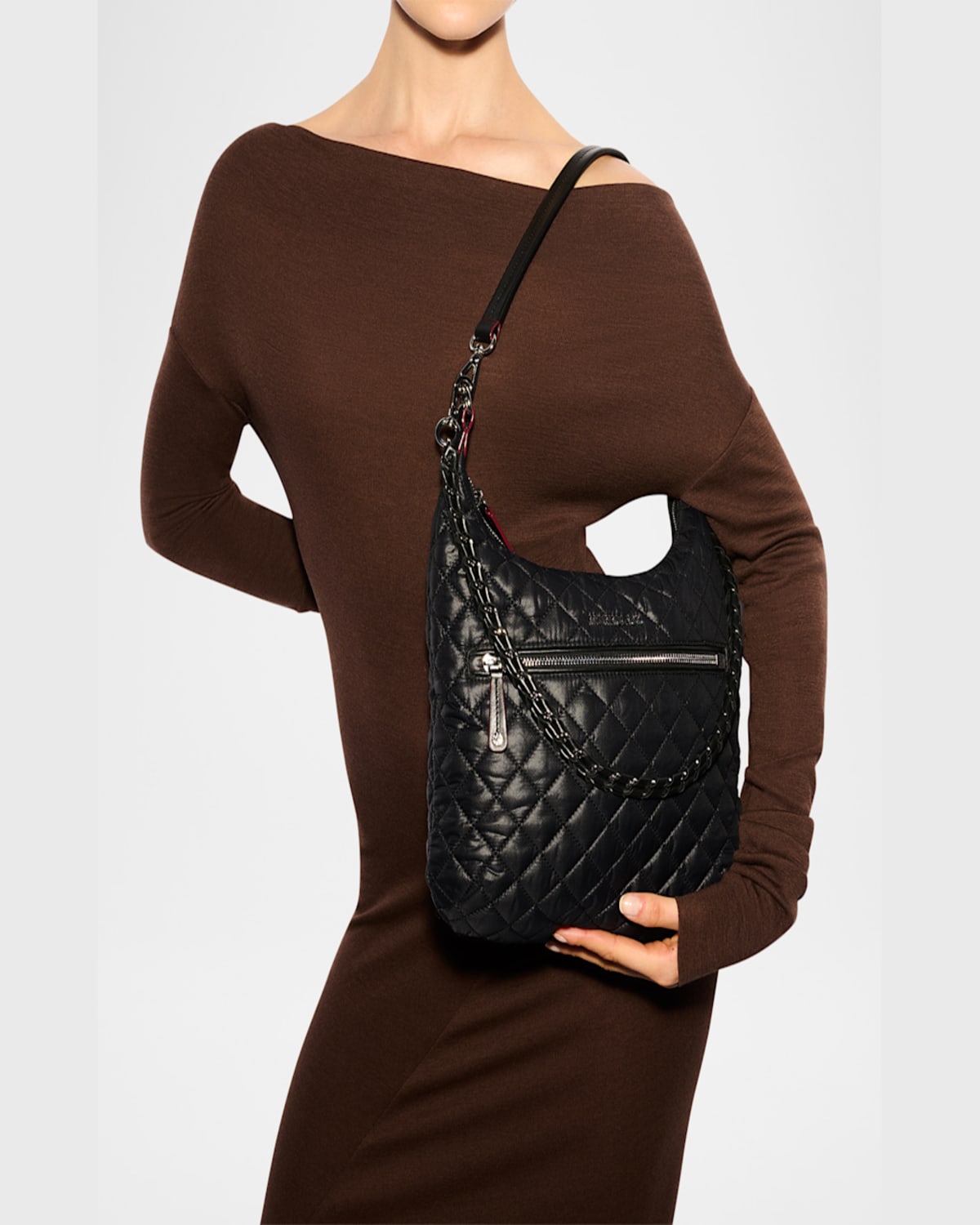 Mz Wallace Crosby Sienna Quilted Nylon Shoulder Bag In Black