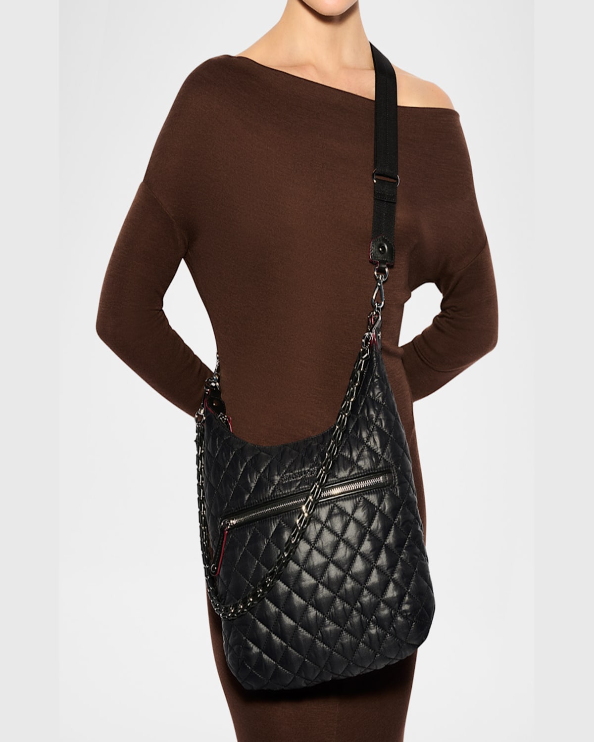 Mz Wallace Crosby Sienna Quilted Nylon Shoulder Bag In Black