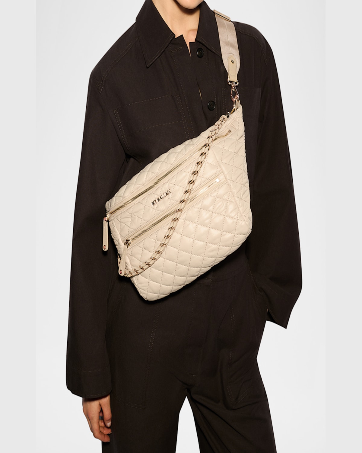 Shop Mz Wallace Crosby Sling Quilted Crossbody Bag In Buff