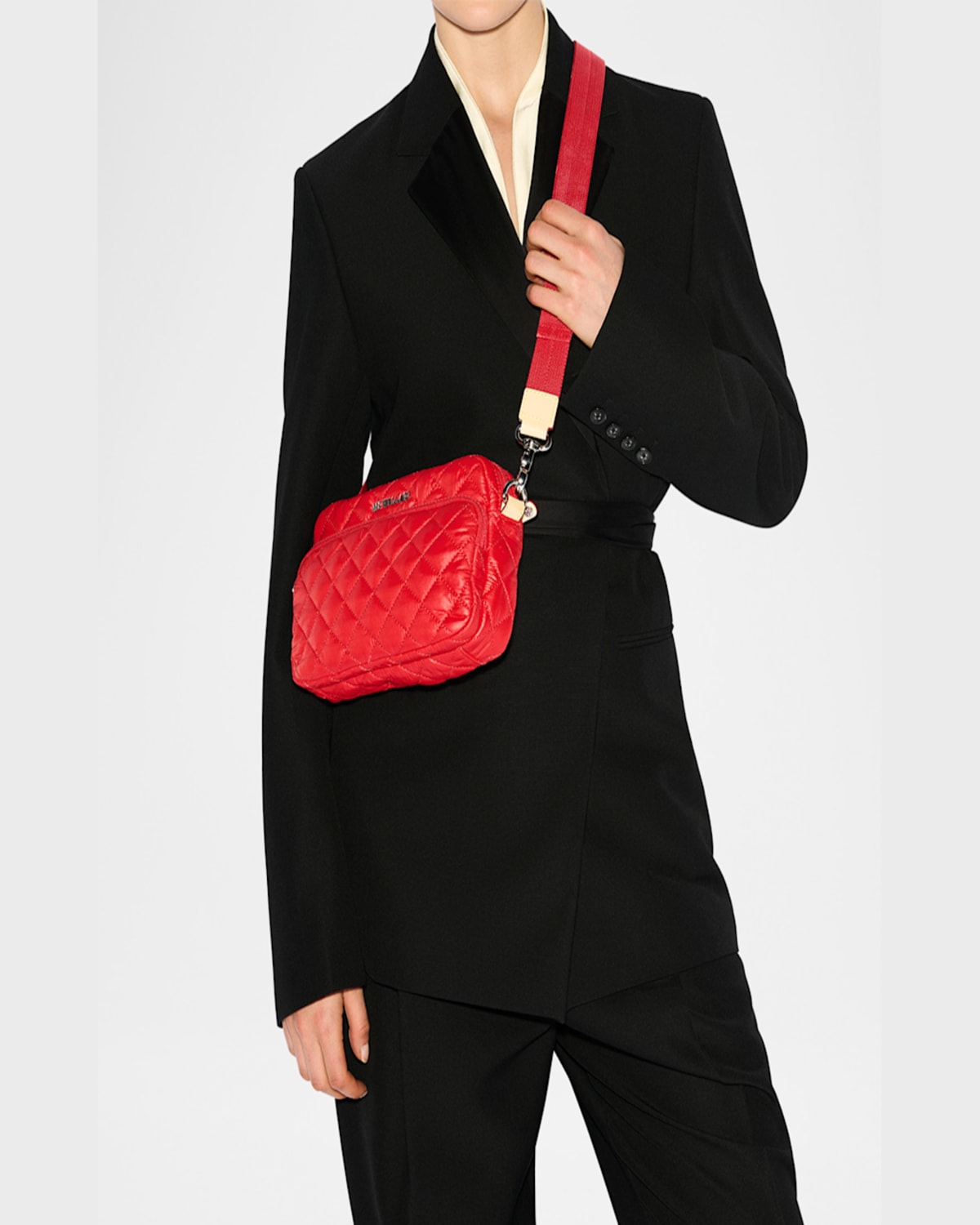 Mz Wallace Metro Small Quilted Camera Crossbody Bag In Bright Cherry