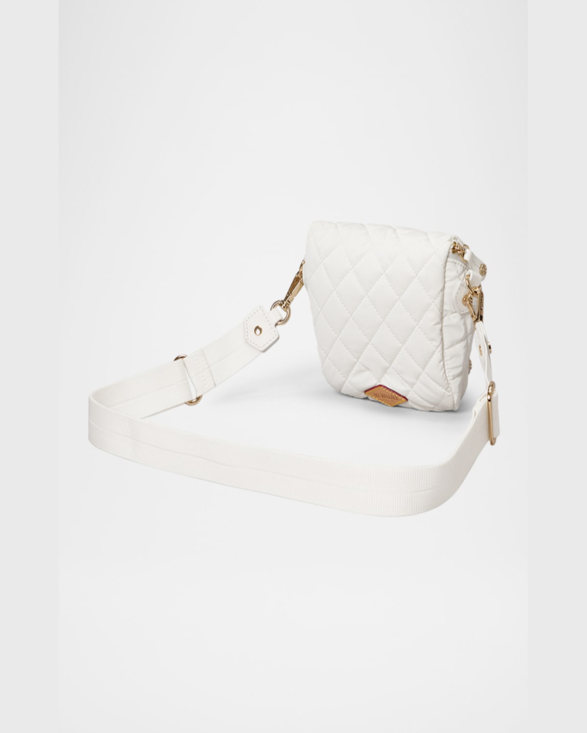 Mz Wallace Micro Crosby Diamond Quilted Nylon Sling Bag In White