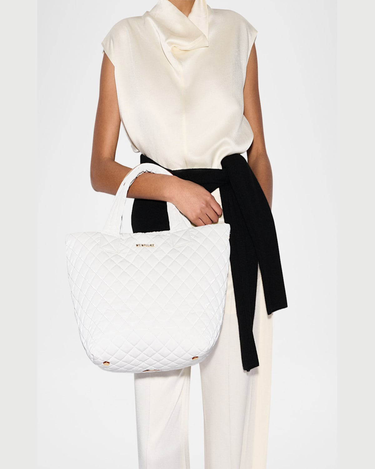 Mz Wallace Metro Deluxe Small Quilted Tote Bag In White