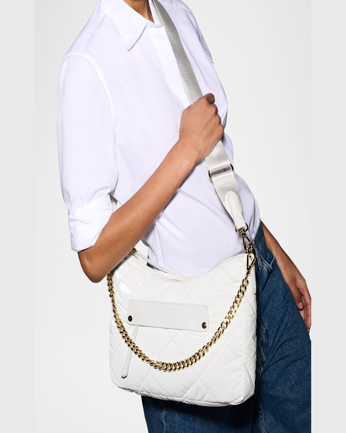 Mz Wallace Madison Uptown Quilted Nylon Crossbody Bag In White