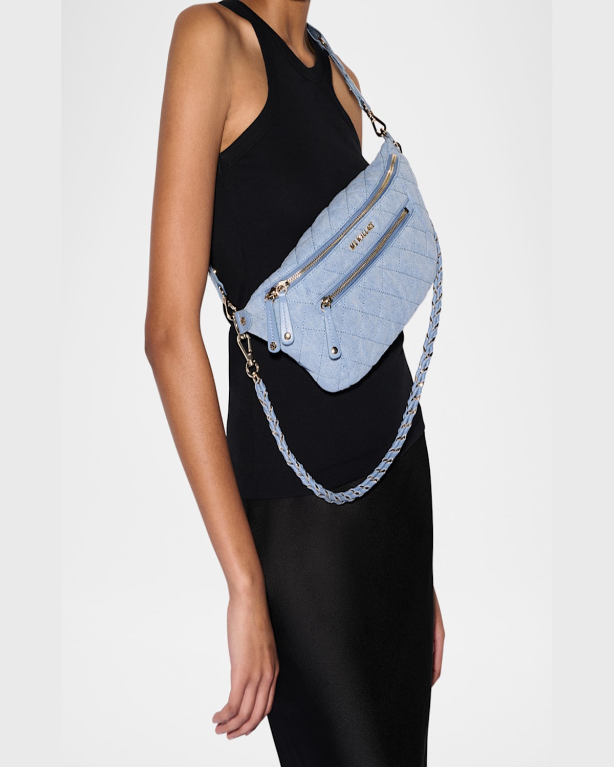 Mz Wallace Crosby Small Quilted Sling Crossbody Bag In Light Denim