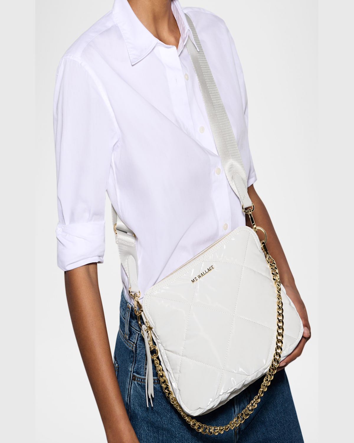 Mz Wallace Madison Quilted Nylon Crossbody Bag In White