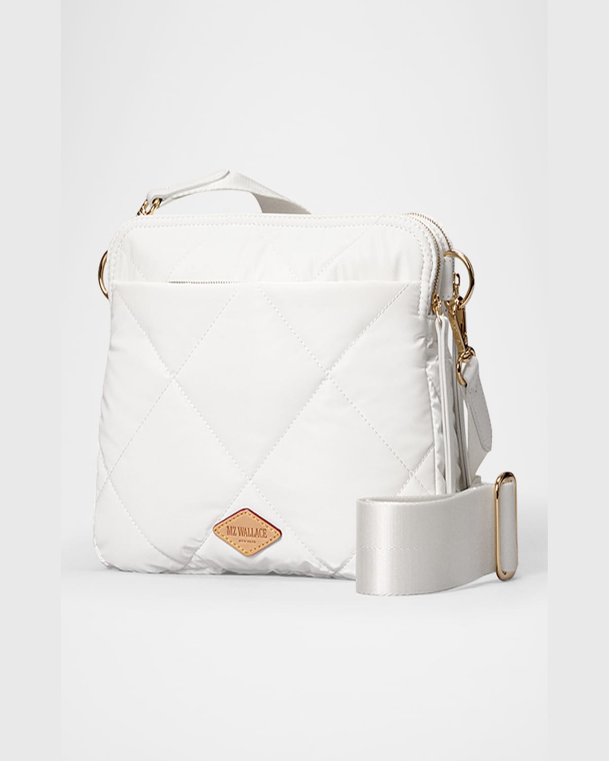 Mz Wallace Madison Quilted Nylon Crossbody Bag In White