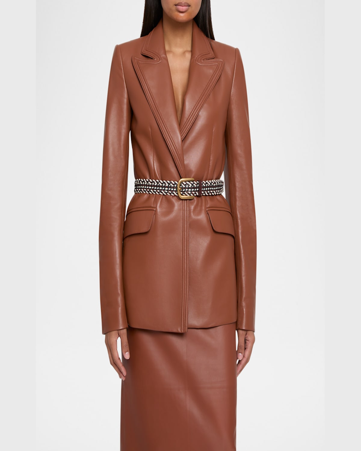 Gabriela Hearst Isara Leather Single-breasted Blazer In Cognac