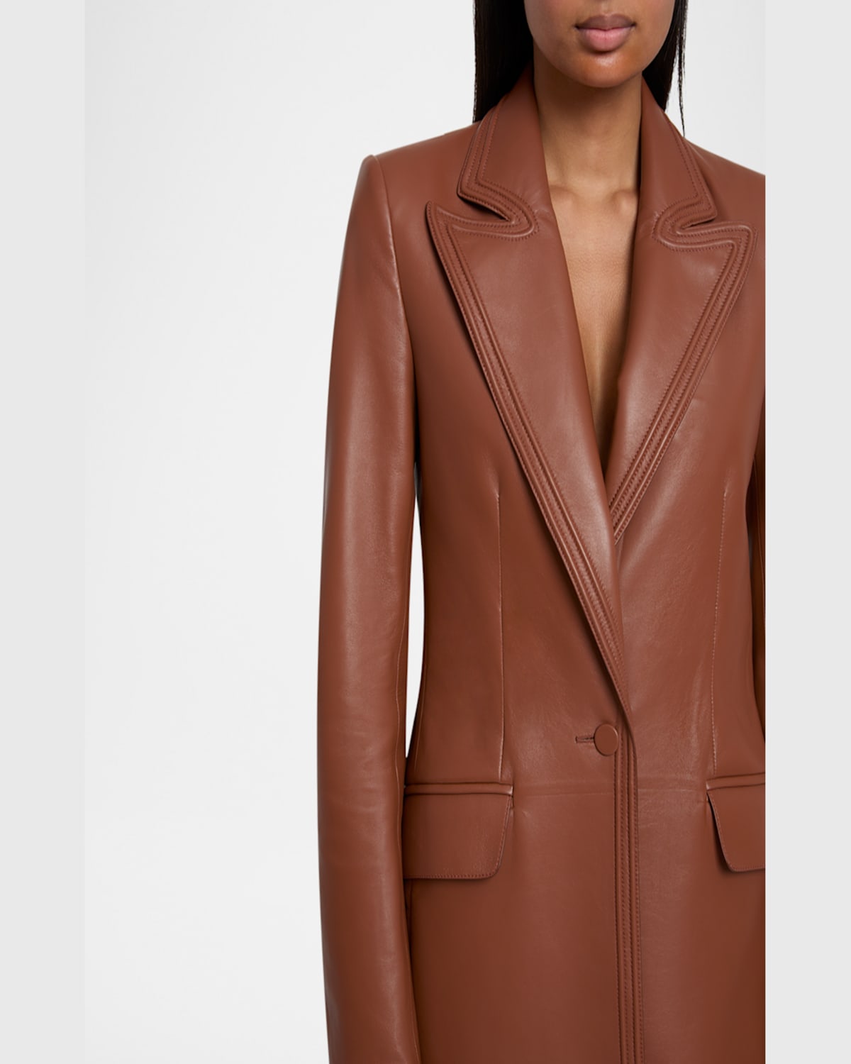 Gabriela Hearst Isara Leather Single-breasted Blazer In Cognac