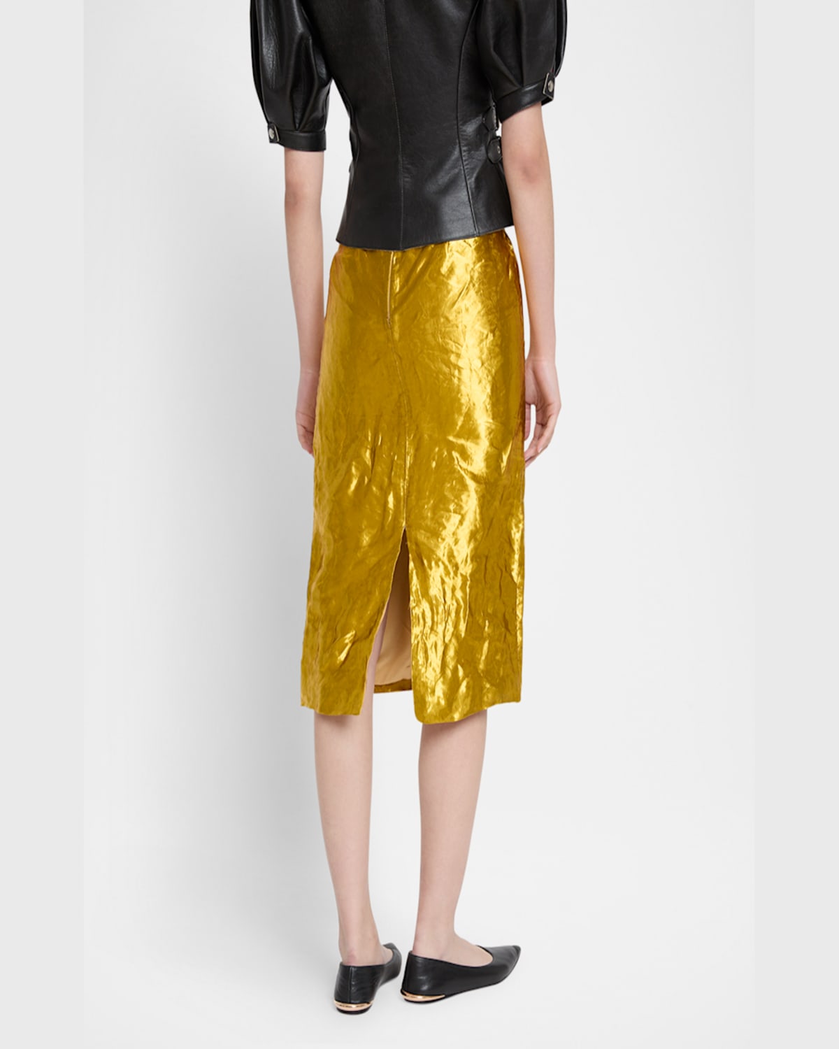Gabriela Hearst Manuela Metallic Crinkled-twill Midi Skirt In Gold