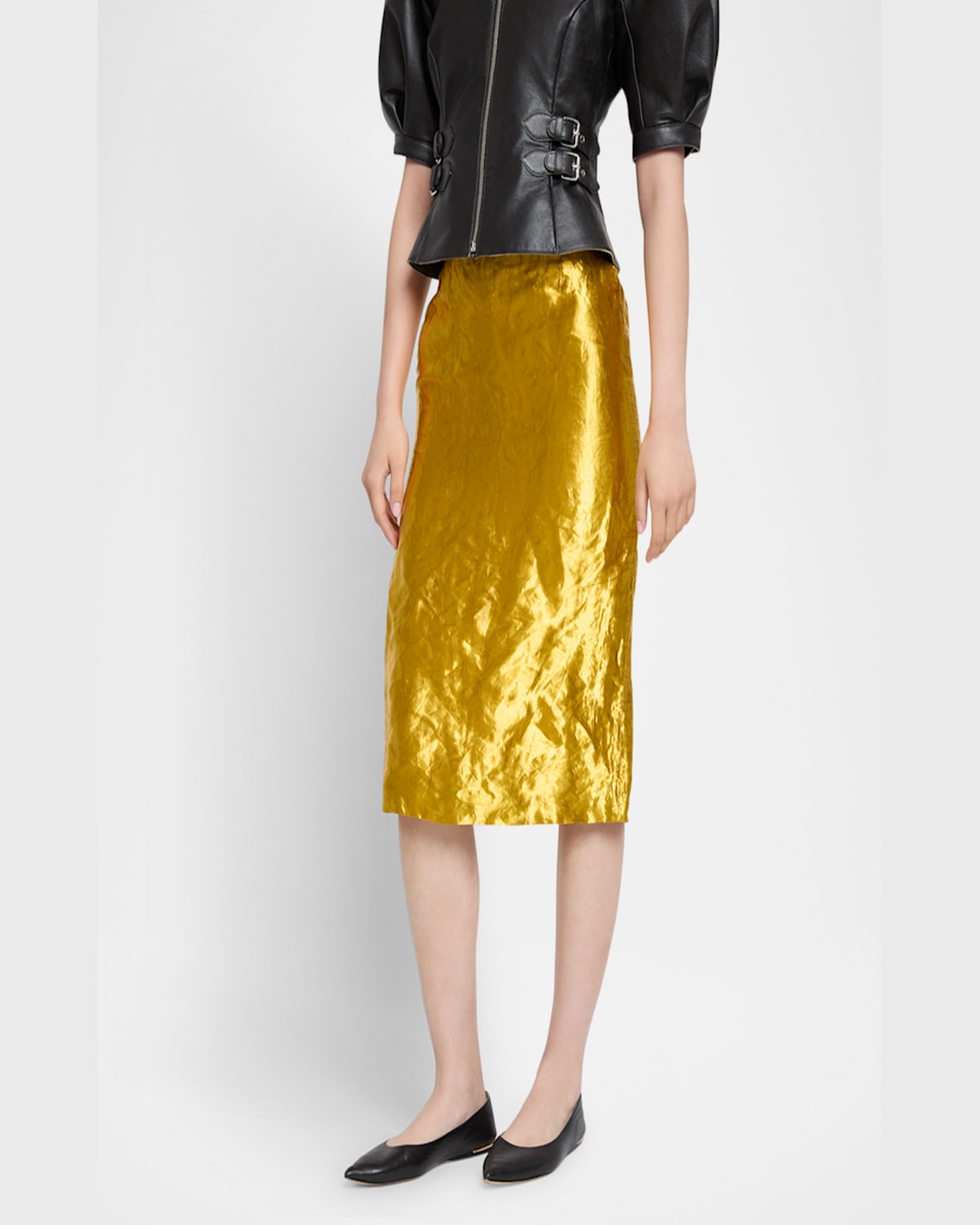 Gabriela Hearst Manuela Metallic Crinkled-twill Midi Skirt In Gold