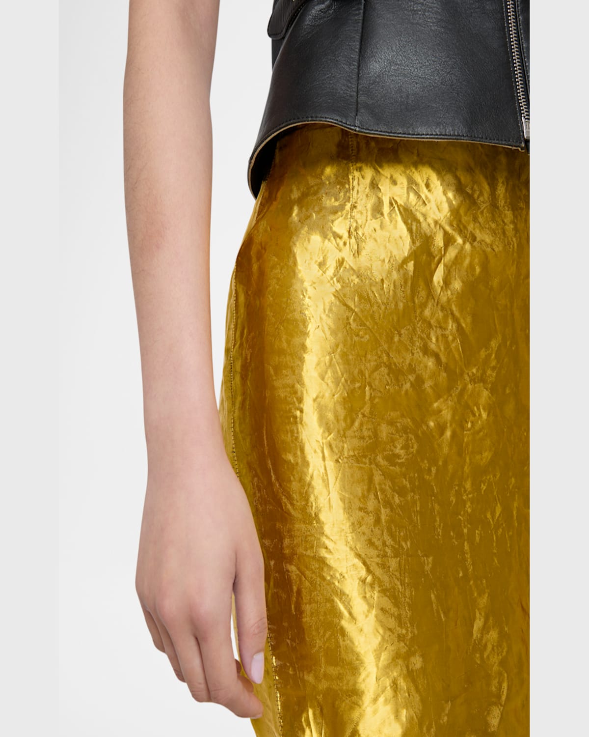 Gabriela Hearst Manuela Metallic Crinkled-twill Midi Skirt In Gold
