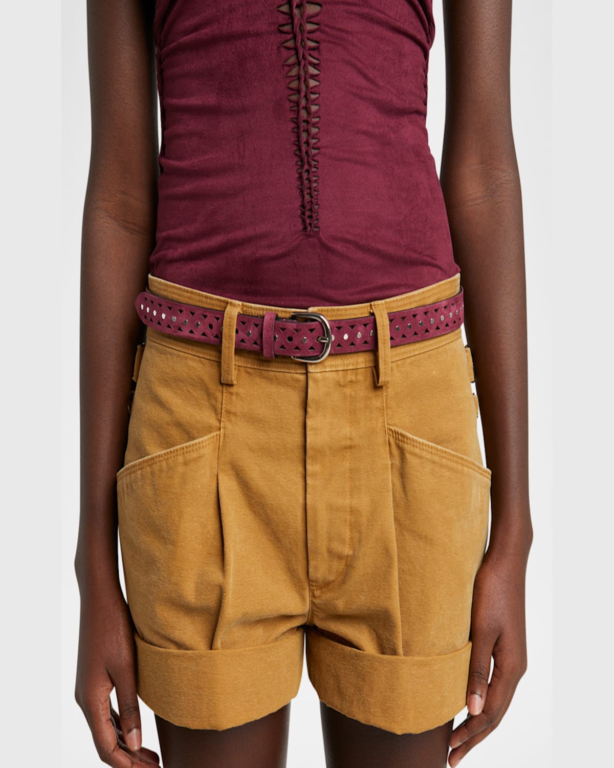 Isabel Marant Ohen Perforated Leather Belt In Raspberry