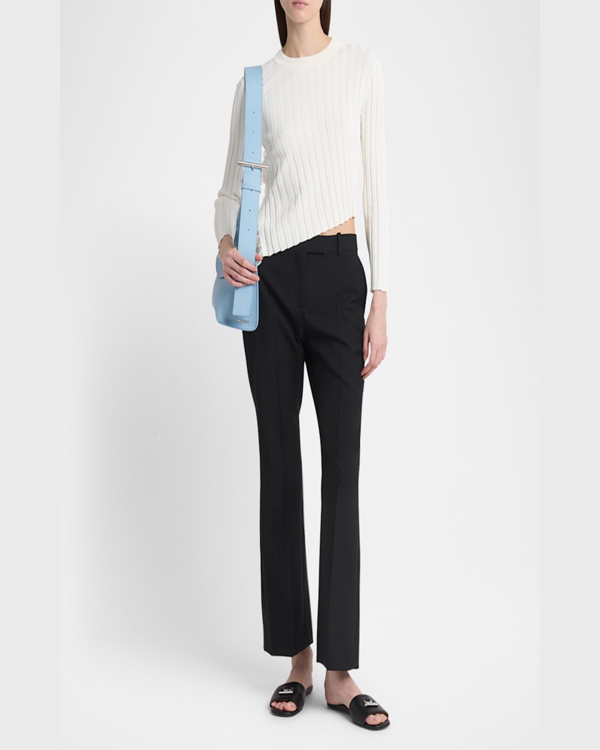 Alexander Mcqueen Mcqueen Asymmetric Ruffle Detail Rib Sweater In Ivory