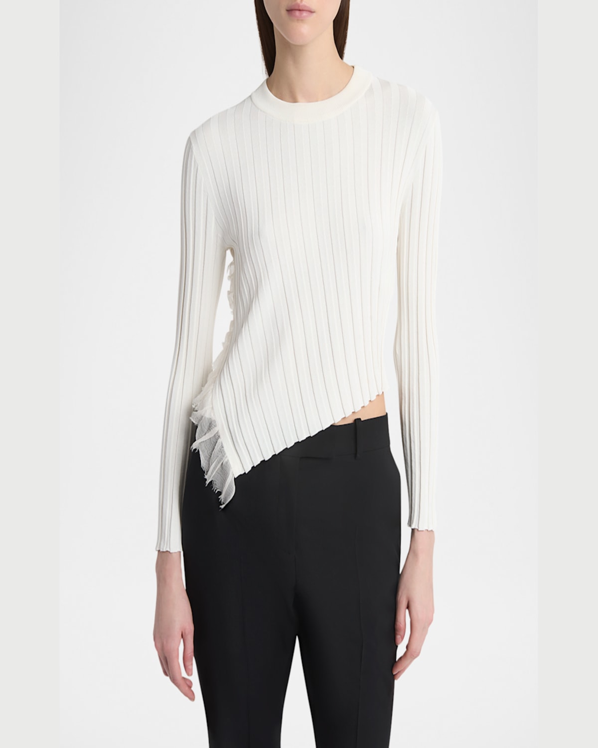 Alexander Mcqueen Mcqueen Asymmetric Ruffle Detail Rib Sweater In Ivory