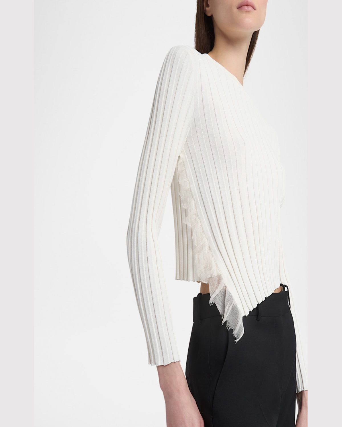 Alexander Mcqueen Mcqueen Asymmetric Ruffle Detail Rib Sweater In Ivory