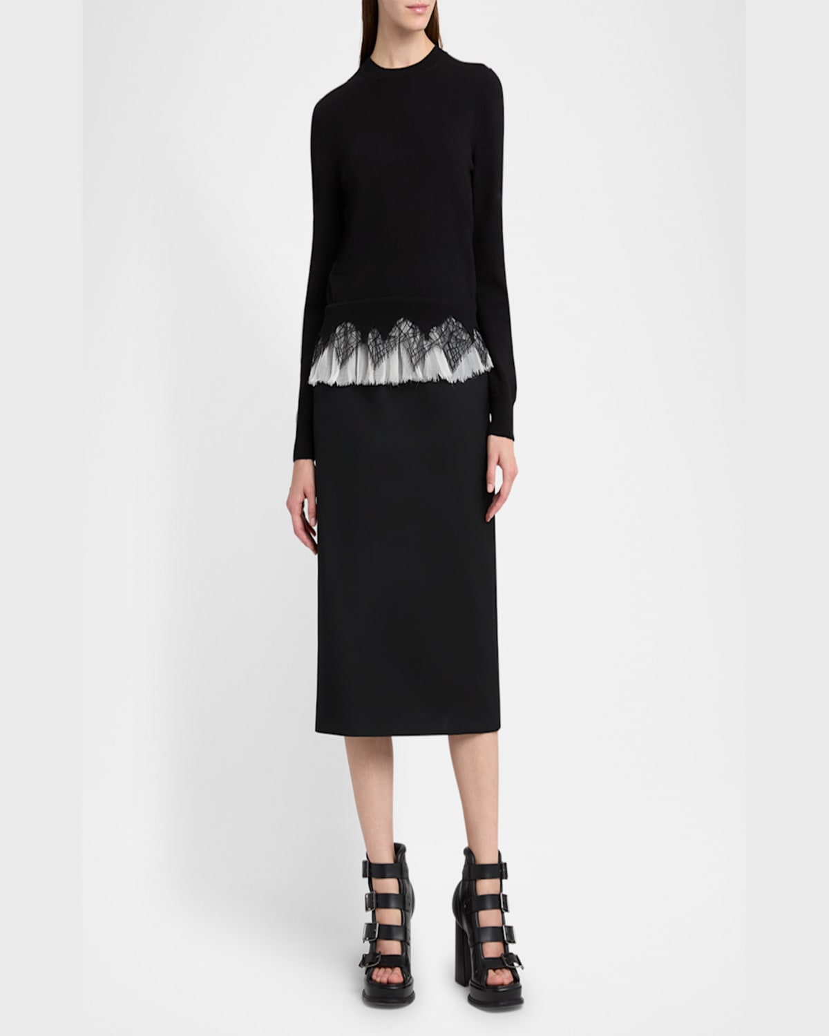 Alexander Mcqueen Mcqueen Back Button Wool Gabardine Pencil Skirt In Black