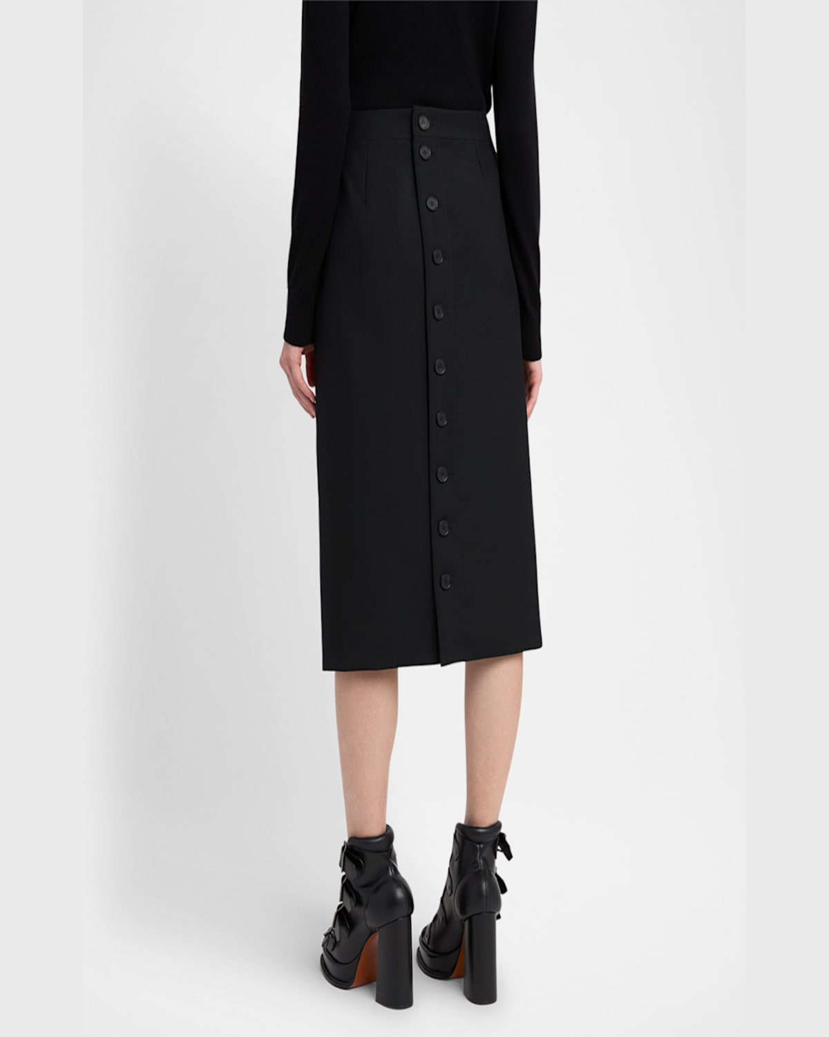 Alexander Mcqueen Mcqueen Back Button Wool Gabardine Pencil Skirt In Black