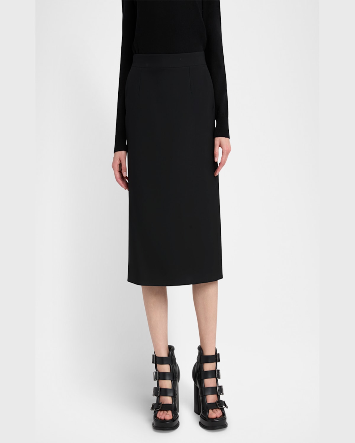 Alexander Mcqueen Mcqueen Back Button Wool Gabardine Pencil Skirt In Black