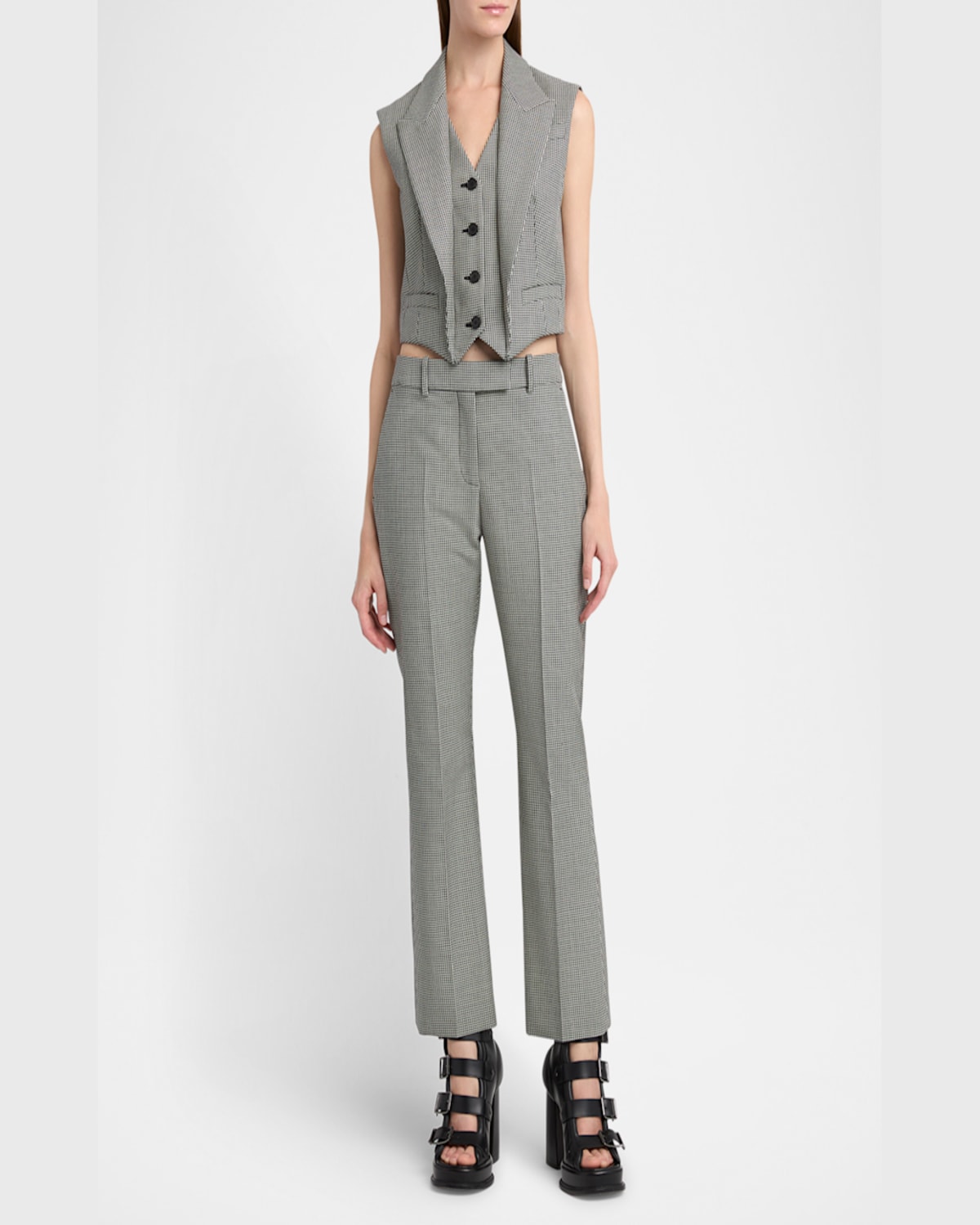 Alexander Mcqueen Houndstooth Kickflare Ankle Trousers In Leadivory