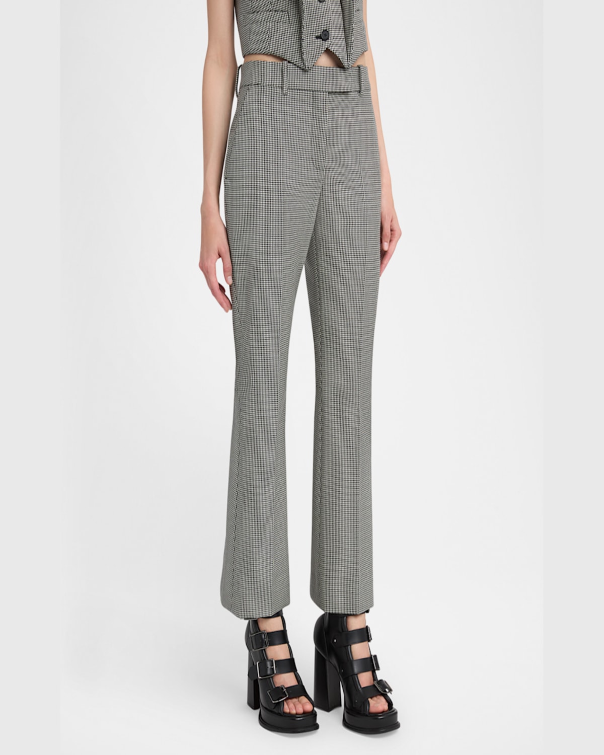 Alexander Mcqueen Houndstooth Kickflare Ankle Trousers In Leadivory