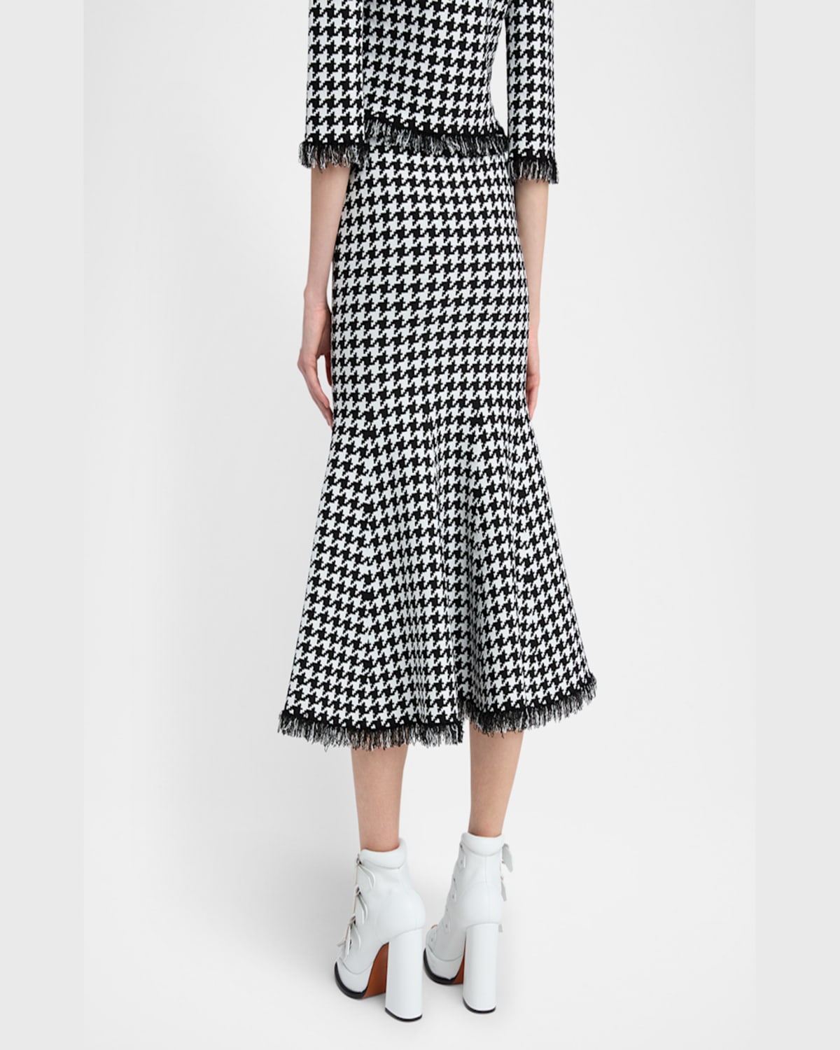 Shop Alexander Mcqueen Houndstooth Fit-&-flare Midi Skirt In Leadivory