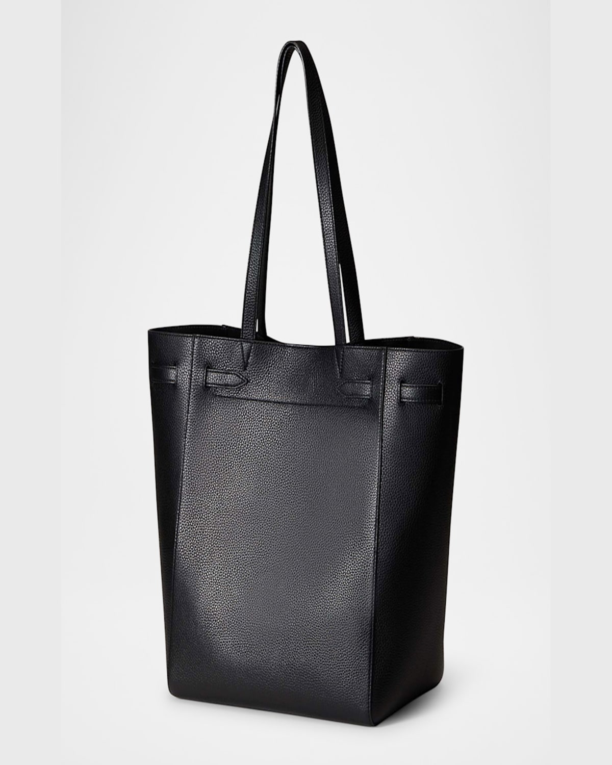 Shop Veronica Beard Dash Belt North-south Leather Tote Bag In Black