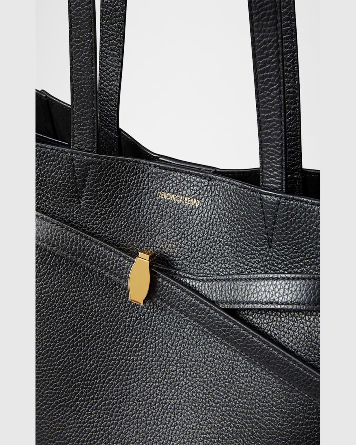 Shop Veronica Beard Dash Belt North-south Leather Tote Bag In Black