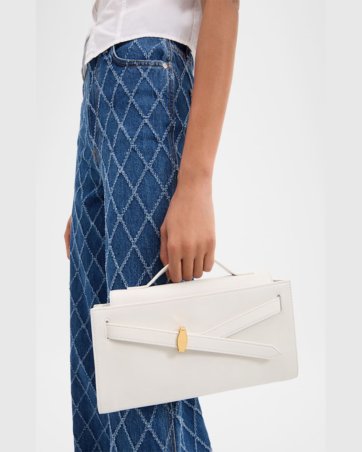Veronica Beard Dash Belt Leather Clutch Bag In Off White