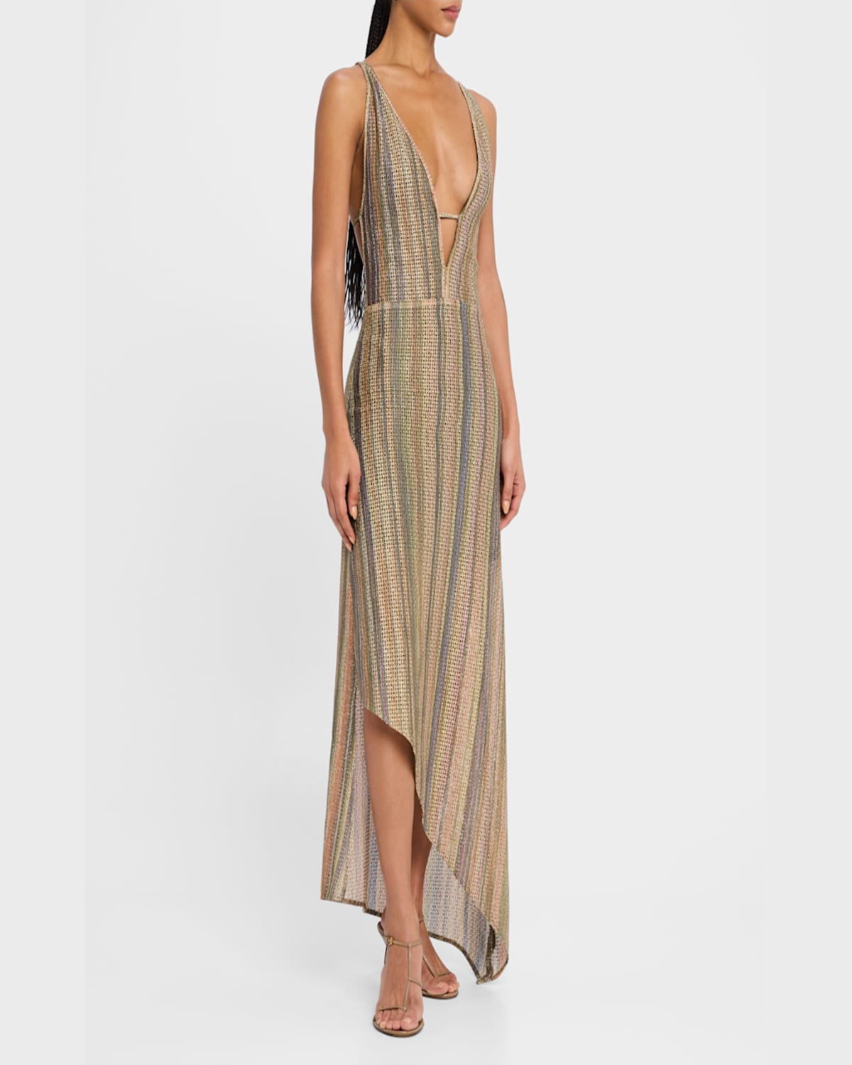 Iro Emman Plunge-neck Asymmetric Knit Dress In Multico
