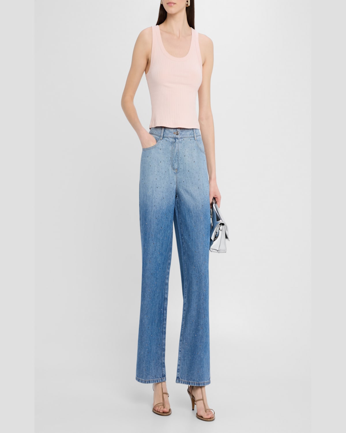 Iro Naiya Embellished Wide-leg Jeans In Blue Denim