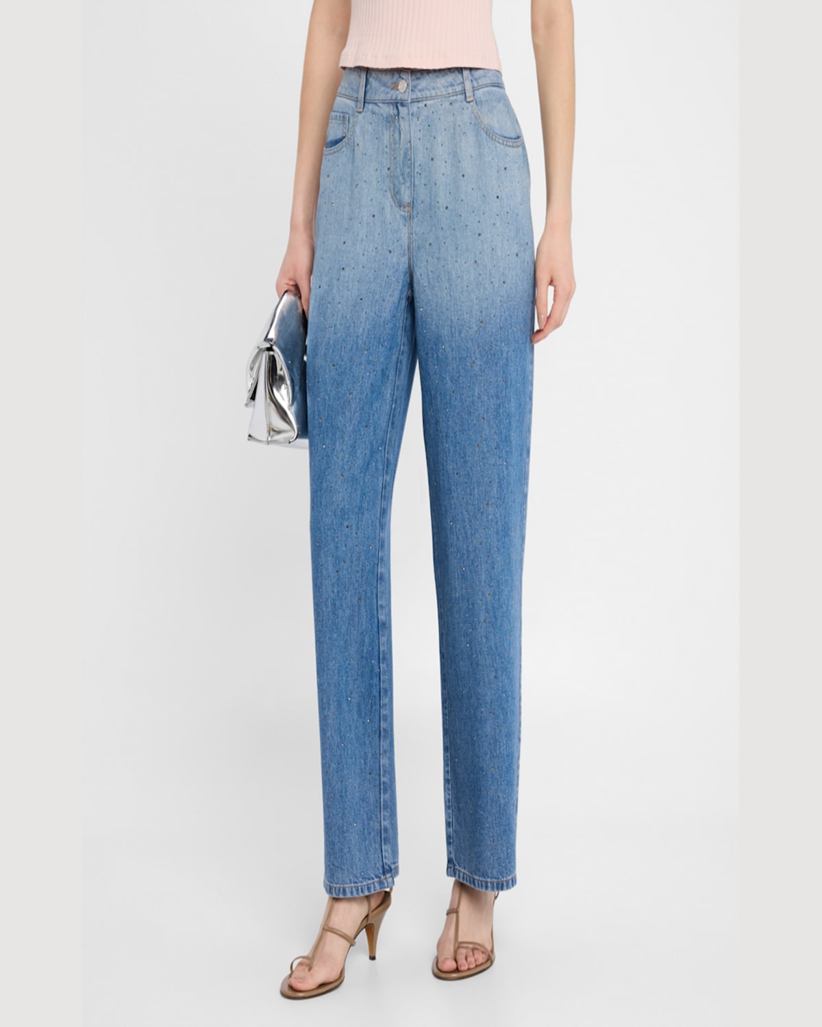 Iro Naiya Embellished Wide-leg Jeans In Blue Denim