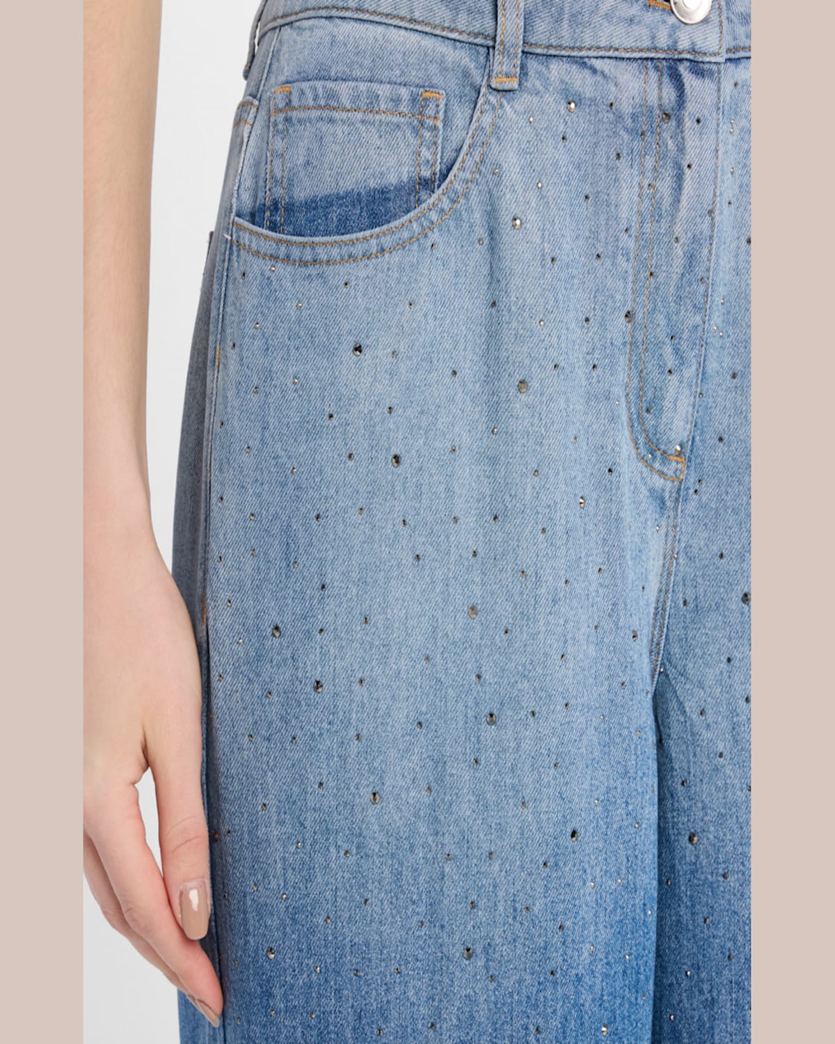 Iro Naiya Embellished Wide-leg Jeans In Blue Denim